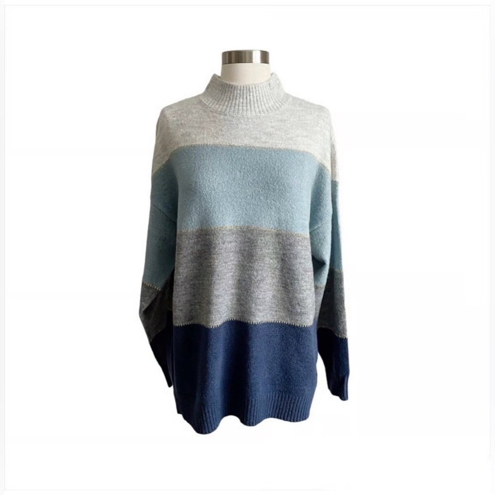 Halston Heritage Women's Striped Color Block Turtleneck Sweater | Size M - Picture 2 of 10
